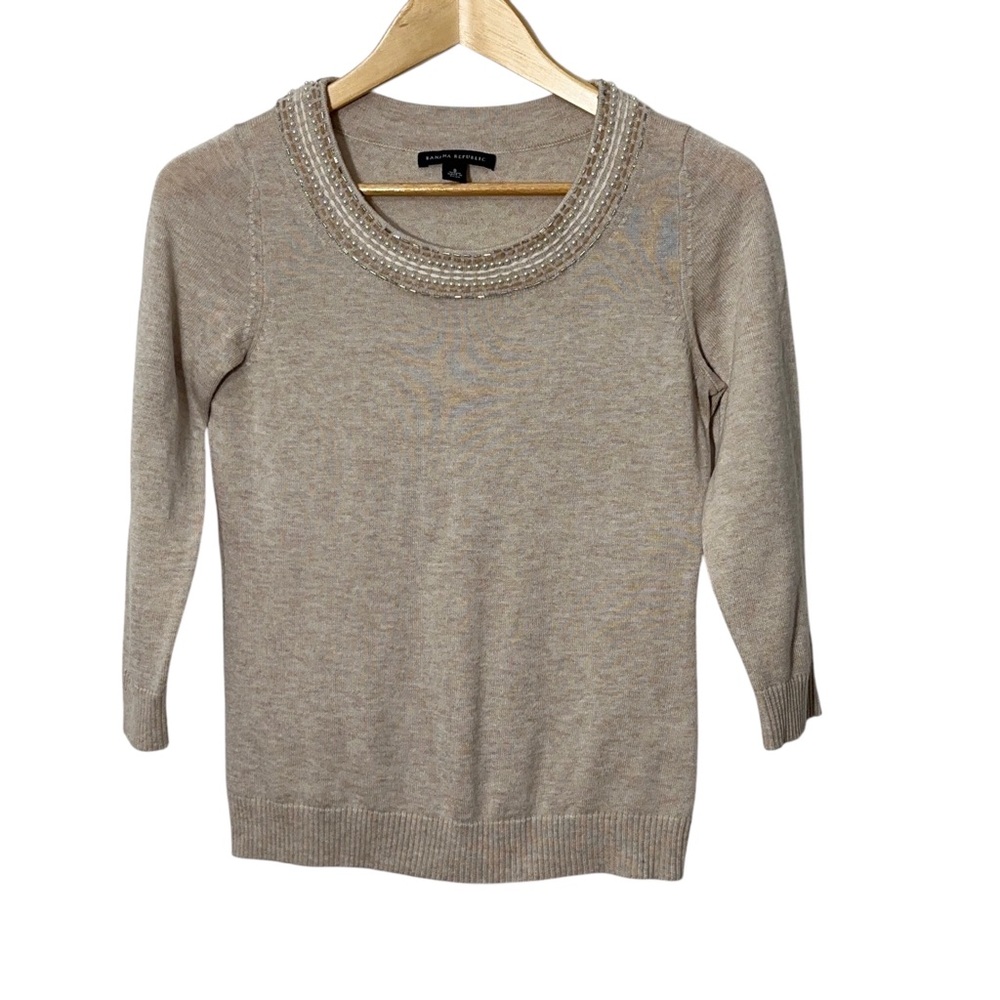 Banana Republic Wool Blend Sweater Womens Size S Beaded Embroidered Casual Work